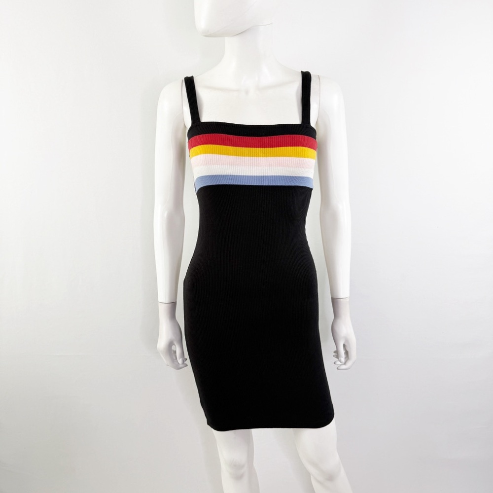 Aero Seriously Soft Black Mini Dress Size XS Square Neck Bodycon Retro Summer - Picture 2 of 8
